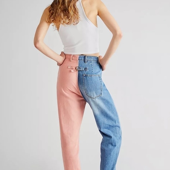Pink and Blue Color-Block Wide Leg Pants - Picture 14 of 15